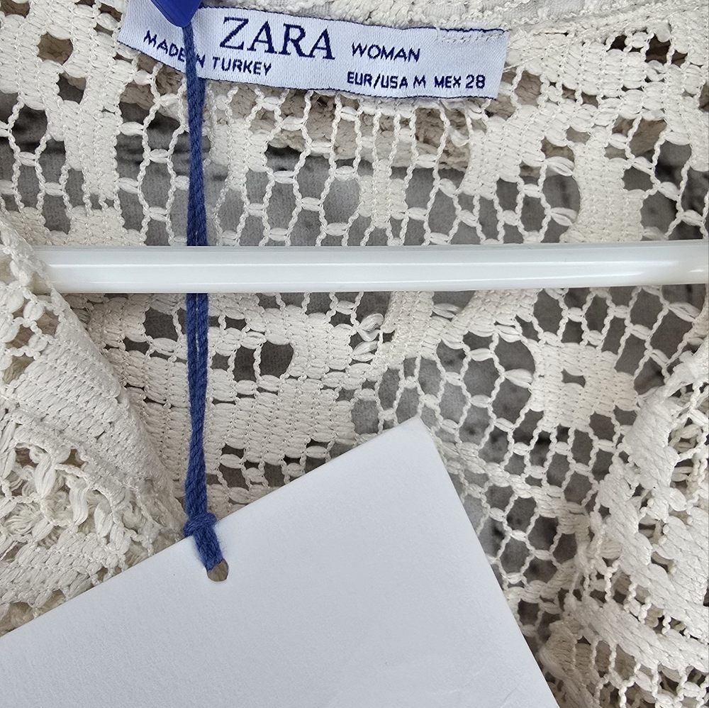 Zara Ecru Lace Collard Blouse Top Size Medium - Picture 5 of 7